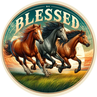 Be Blessed Running Horses Metal Wreath Sign