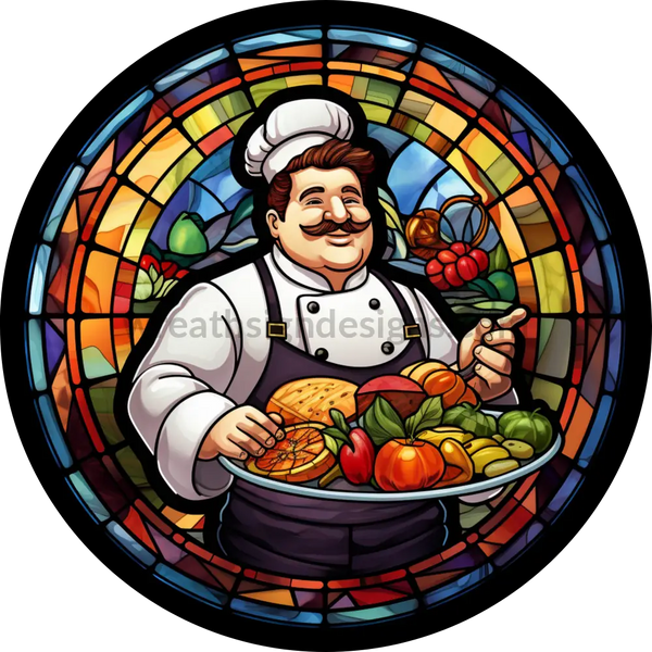 Bistro Chef Faux Stained Glass- Chefs Kitchen Metal Wreath Sign 8