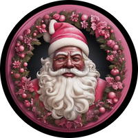 Black And Pink African American Santa Christmas Round Wreath Sign 6