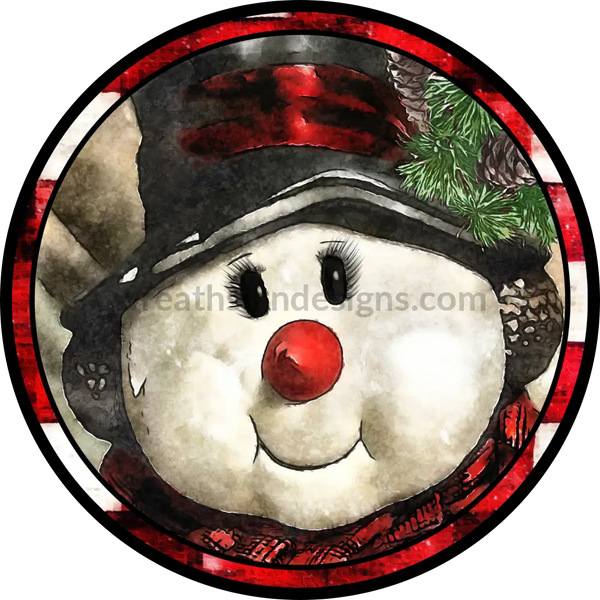 Black And Red Chubby Snowman -Round- Metal Winter Wreath Signs 8 Circle
