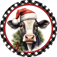 Black And White Santa Cow- Christmas Cow Wreath Sign 8