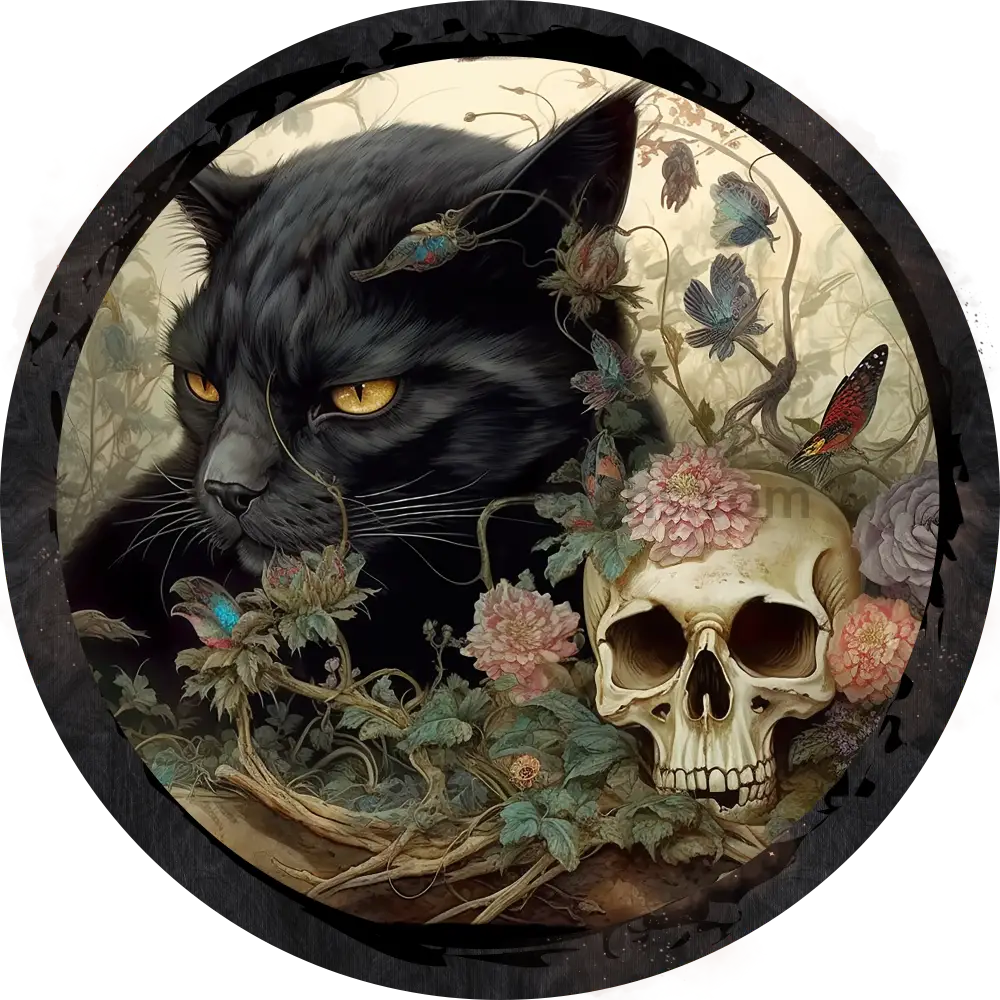 Black Cat And Skull- Halloween- Metal Sign 8