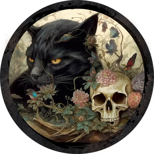 Black Cat And Skull- Halloween- Metal Sign 8