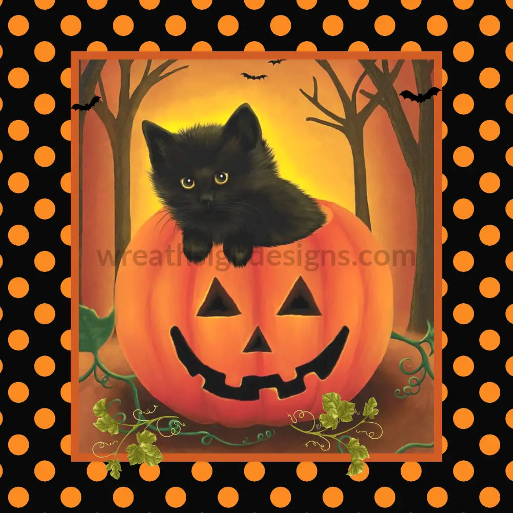 Black cat & jack O Lantern- Halloween- Metal Sign – Wreath Sign Designs
