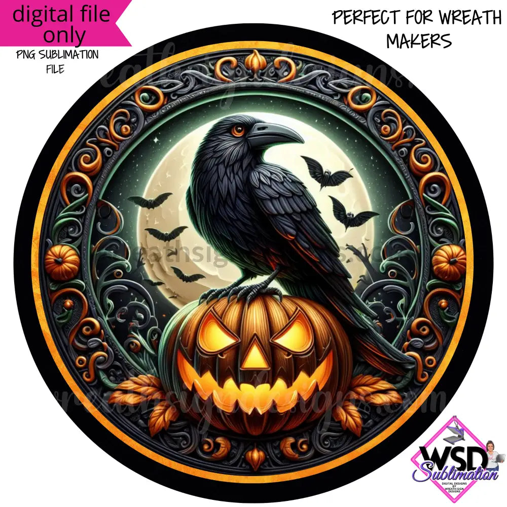 Black Crow And Jack O Lantern Halloween Wreath Sign 10’