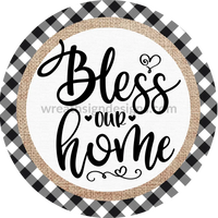 Bless Our Home Black Gingham And Burlap Everyday Metal Wreath Sign 8