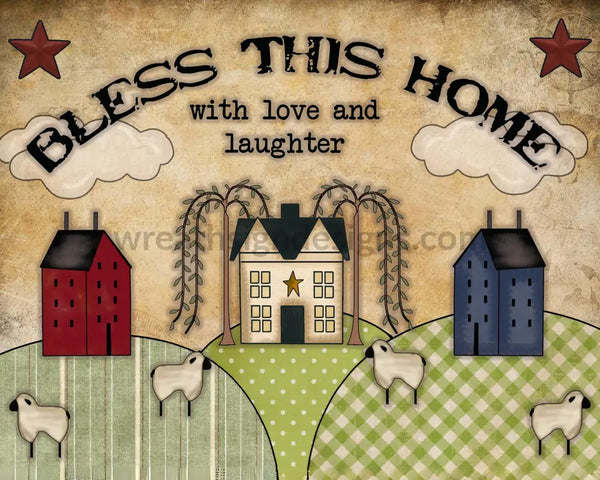 Bless This Home With Love And Laughter 8X10 Metal Sign