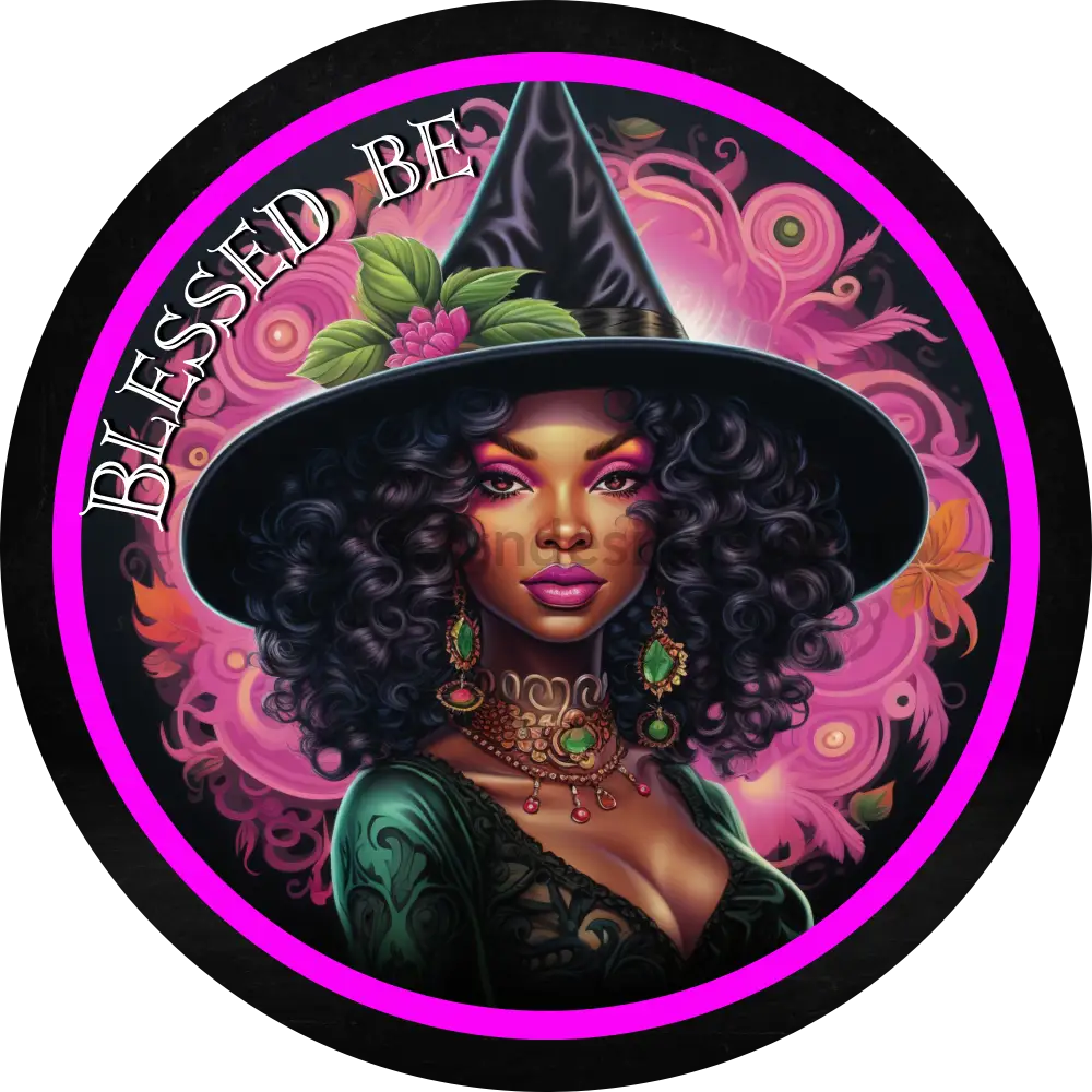 Blessed Be Pink And Green Halloween Witch Metal Wreath Sign- Circle 8