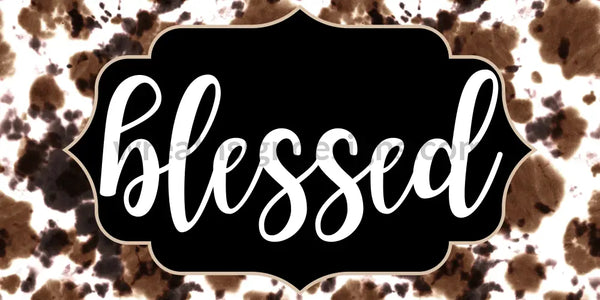 Blessed Cow Print Metal Wreath Sign 12X6