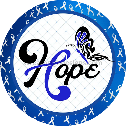 Blue And White Cancer Awareness Round Metal Wreath Sign 8