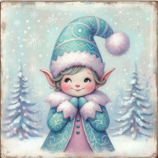 Blue Lavender Pink Elf Christmas Metal Wreath sign MS-1595