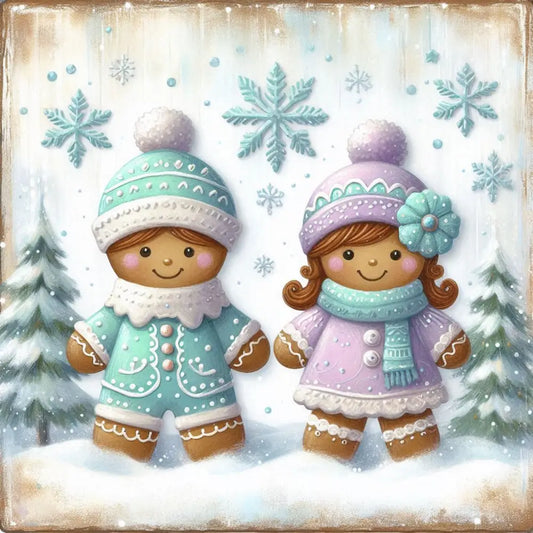 Blue Lavender Pink Gingerbread Christmas Metal Wreath sign MS-1597