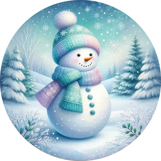Blue Lavender Pink Winter Snowman Metal Wreath sign MS-1594