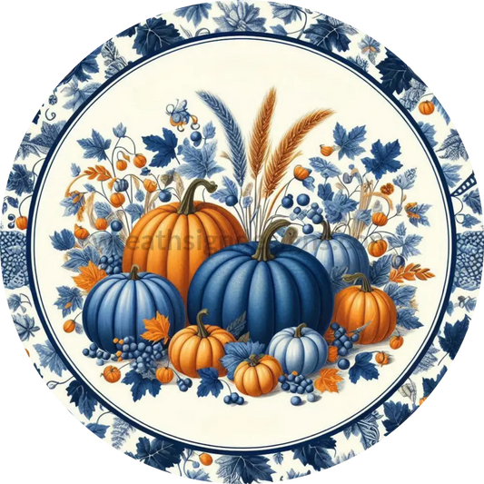 Blue & Orange Toile Pumpkins-Metal Wreath Sign (Copy) 6’