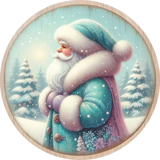 Blue Pink Santa Christmas Metal Wreath sign MS-1592