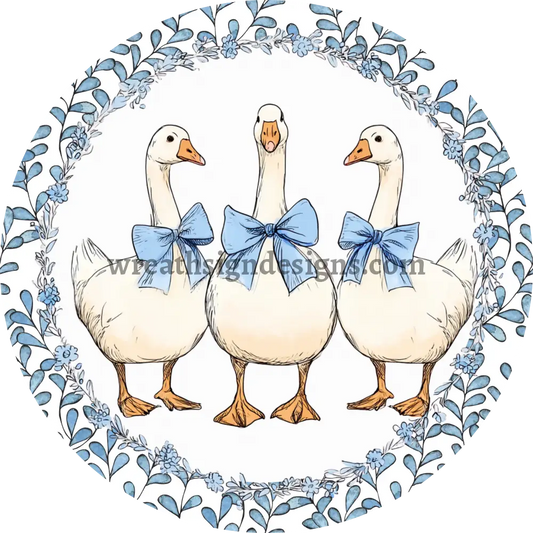 Blue Retro Goose Vintage Style Wreath Sign MS-1226