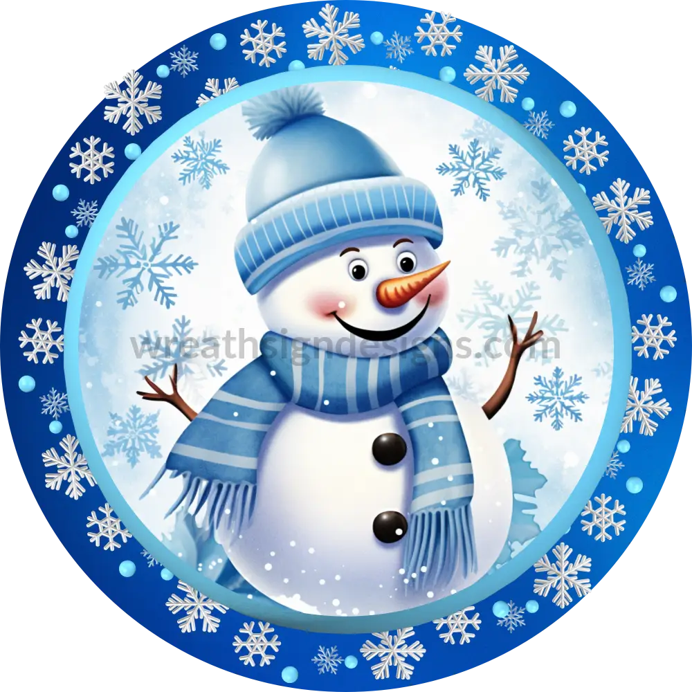 Blue Winter Snowman - Metal Signs 8 Circle