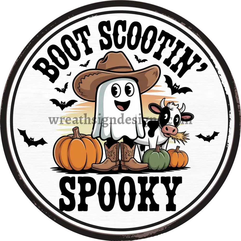 Boot Scootin’ Spooky cute Halloween Ghost Wreath Sign MS-1289 6’’