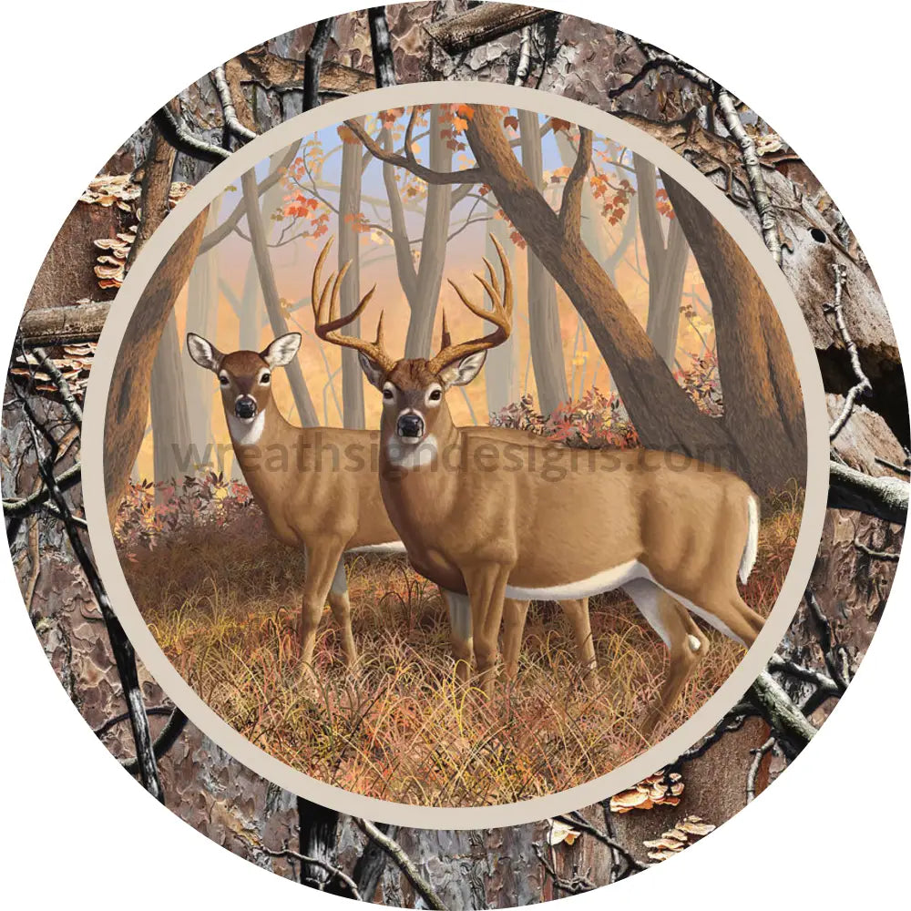 Buck And Doe Camo Metal Sign