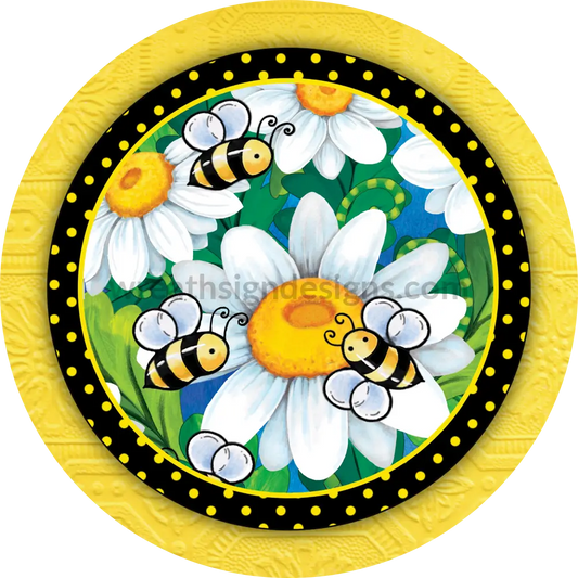 Bumblebees And Daisies Circle Metal Sign 8