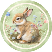 Bunny And Wildflowers- Round Metal Easter Wreath Sign 8