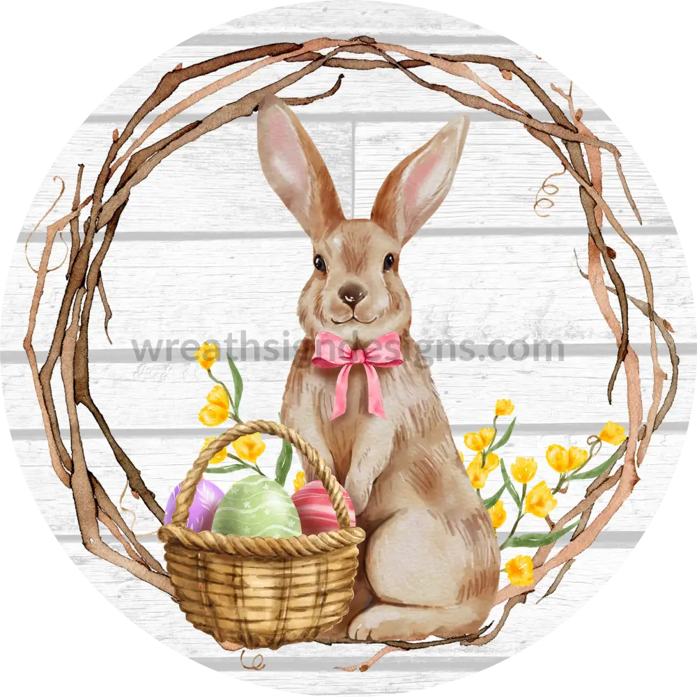 Bunny With An Easter Basket- Metal Wreath Sign 10