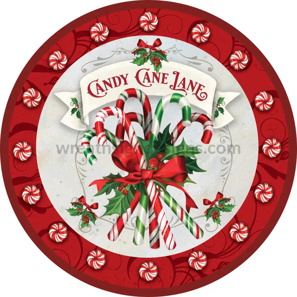 Candy Cane Lane Circle-Metal Sign (Ginajamesstudios) 8 Circle