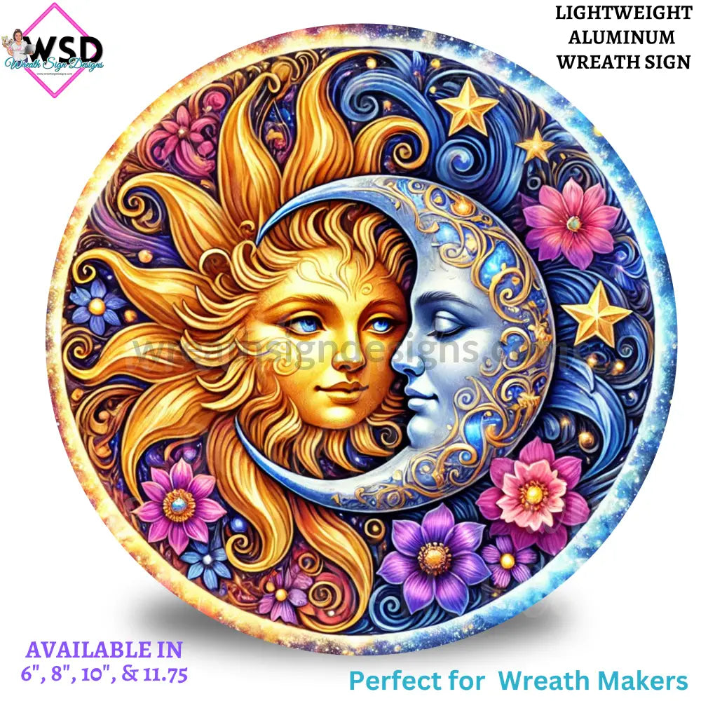 Celestial Sun & Moon Round Metal Wreath Sign 10’’