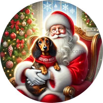 Christmas Dachshund & Santa- Metal Wreath Sign 10’’