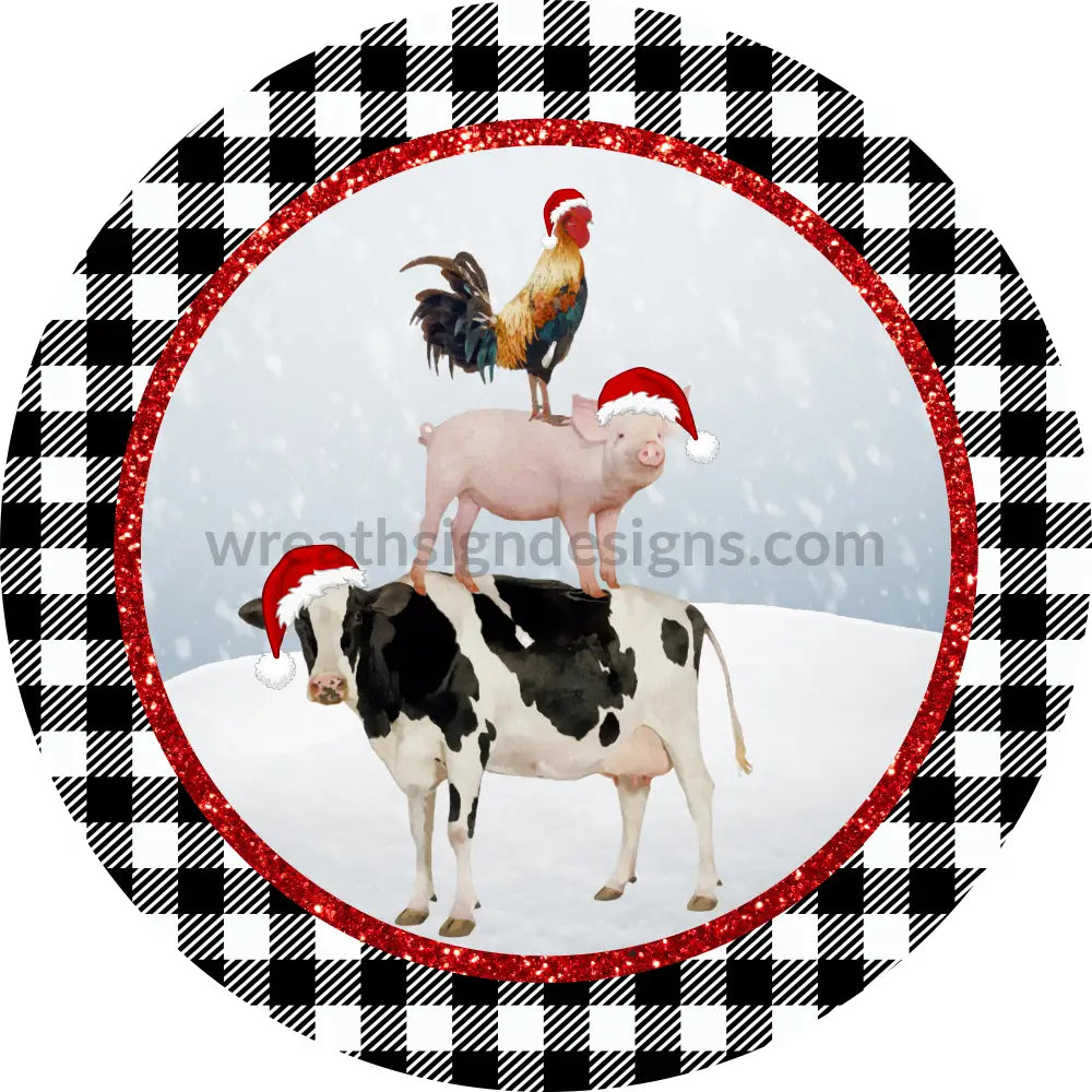 Christmas Farm Animals Round Metal Sign 8