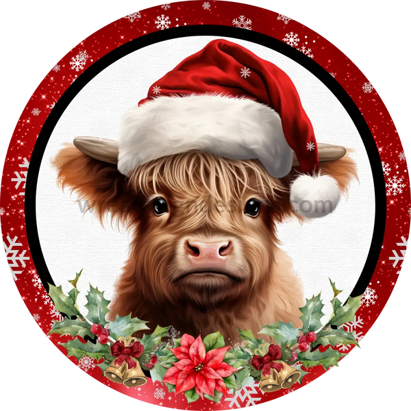 Christmas Highland Cow Sign- Wreath Sign 8