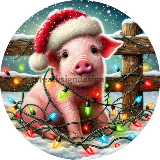 Christmas Lights Pig Sign- Cow Wreath Sign
