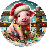 Christmas Lights Pig Sign- Cow Wreath Sign 8’’