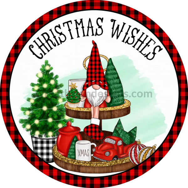 Christmas Wishes Tiered Tray Gnome- Metal Wreath Sign 8