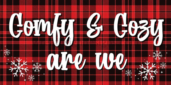Comy & Cozy Are We Red Plaid 12X6 Metal Wreath Sign