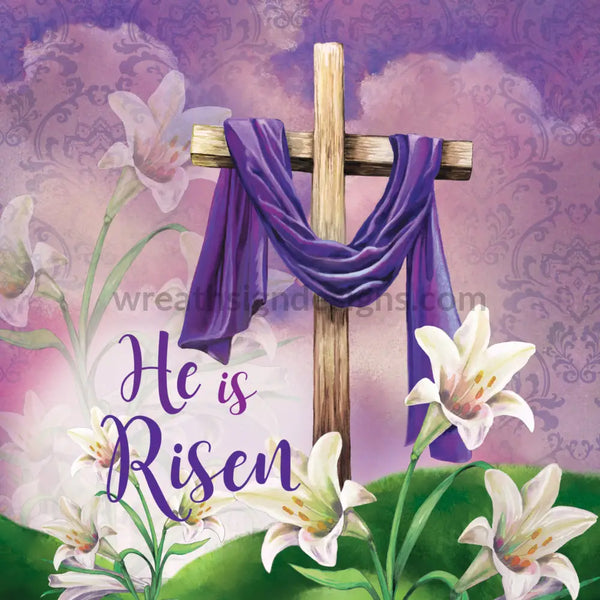 Copy Of He Is Risen Cross And Lilies Easter Square Metal Wreath Sign 8