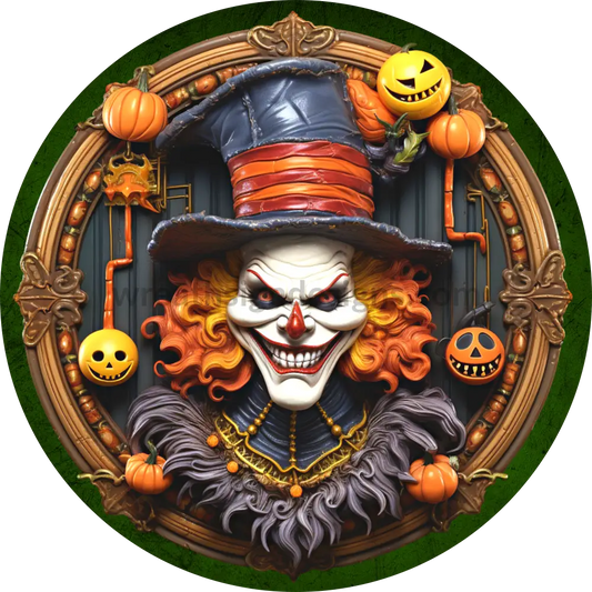 3D Creepy Clown And Jackolanterns-Halloween Metal Wreath Sign 8 Circle