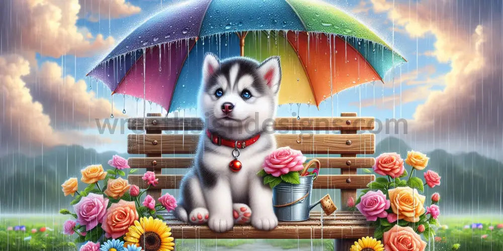 Custom Design Ester: Rainbow Husky With Umbrella 12X6