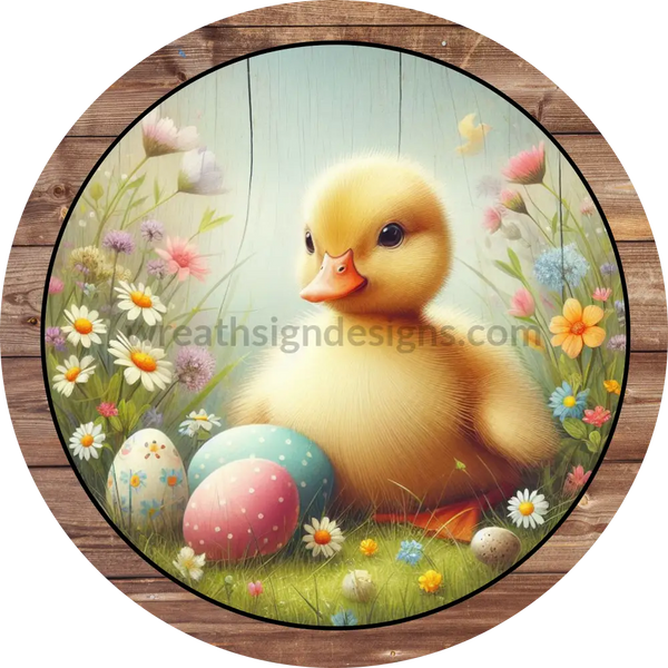 Cute Baby Easter Chick With Eggs-Metal Wreath Sign 6