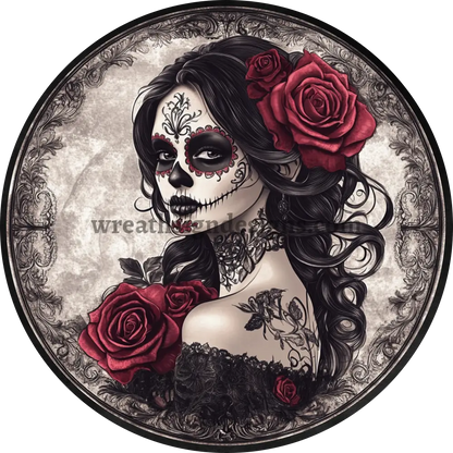 dio de los muertos Black and Red roses Halloween Wreath Sign Metal MS-1359 6’’