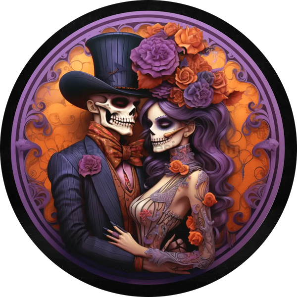 Dio De Los Muertos Orange And Purple Halloween Wreath Sign Metal 8