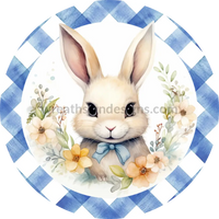 Easter Bunny Blue Gingham- Round Metal Wreath Sign
