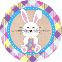 Easter Bunny With Egg Spring Plaid- Metal Wreath Sign 8