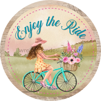 Enjoy The Ride Girl On Teal Bicycle- Metal Wreath Sign 6