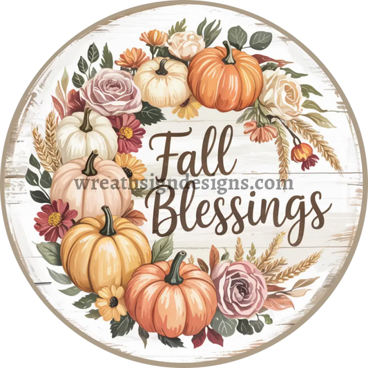 Fall Blessing Pumpkins and florals -Metal Fall Wreath Sign MS-1417