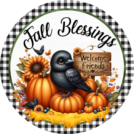 Fall Blessings Crow Wreath Sign