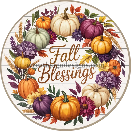 Fall Blessings Plum and Orange -Metal Fall Wreath Sign MS-1445