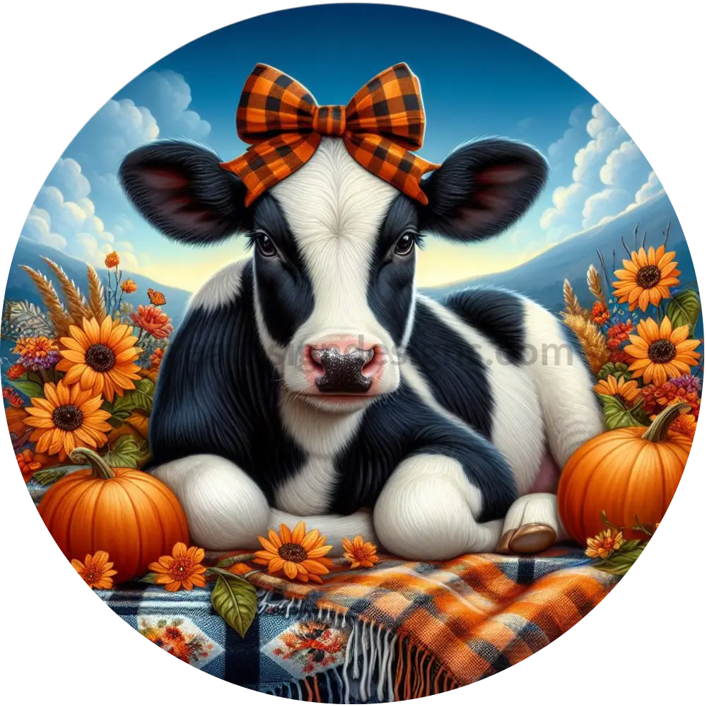 Fall Cow Wreath Sign With Blue And Orange Metal Fall Wreath Sign 6’