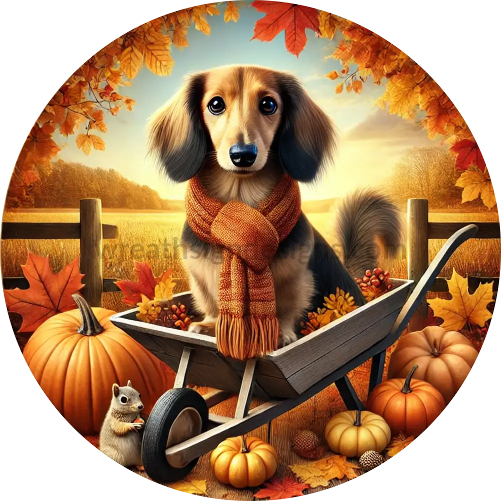 Fall Dachshund- Metal Wreath Sign 10’’