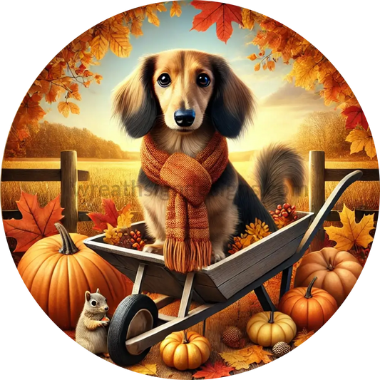 Fall Dachshund- Metal Wreath Sign